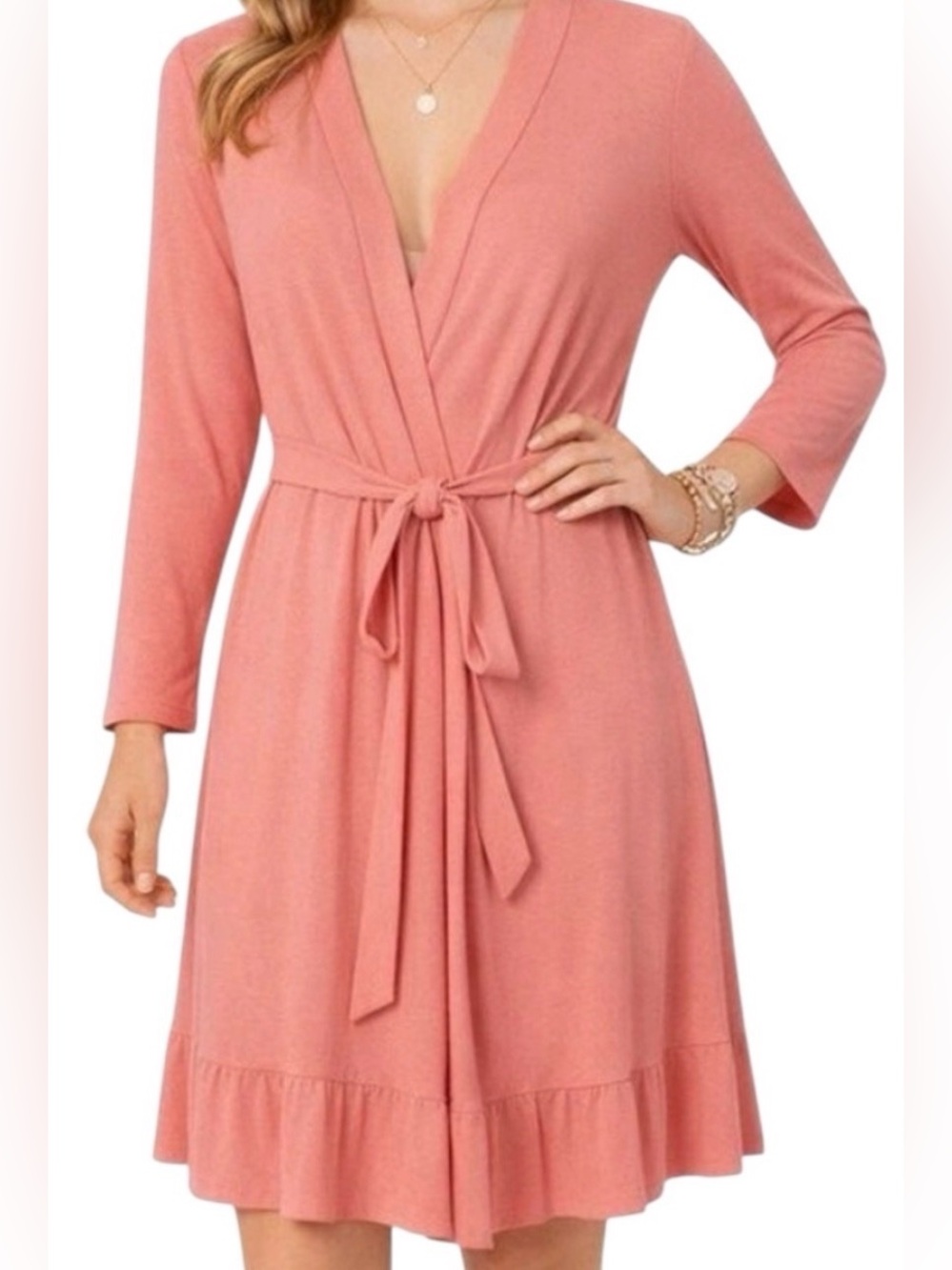 New La vie en rose pink kimono cozy jersey wrap robe sleepwear loungewear Large